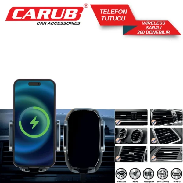 CARUB Telefon Tutucu Araç İçi Wireless Şarjlı